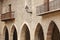 Picturesque stoned arcaded square in Spain. Cantavieja, Teruel.