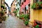 Picturesque street in Riquewihr, Alsace, France