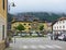 Picturesque street view of Vallabassa town, Dolomite Alps, Italy