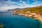 Picturesque summer scene of Zakynthos island. Colorful seascape of Ionian Sea, Mikro Nisi village location, Greece