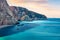 Picturesque summer view of Porto Katsiki Beach. Colorful morning seascape of Ionian sea. Stunning outdoor scene of Lefkada Island,