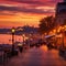 Picturesque sunset over the Danube River, showcasing Belgrade Fortress