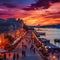 Picturesque sunset over the Danube River, showcasing Belgrade Fortress