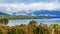 Picturesque Te Anau lake and blue mountains, New Zealand