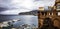 Picturesque top view over the Bay of Naples and mountains from the cliff in Sorrento.