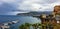 Picturesque top view over the Bay of Naples and mountains from the cliff in Sorrento.