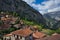 Picturesque town of houses with stone facades located on the mountain top of the Picos de Europa in a rural setting