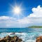 Picturesque tropical beach with coastal rocks