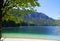 picturesque turquois lake Eibsee by the foot of mountain Zugspitze in the Alps in Bavaria (Germany)