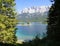 picturesque turquois lake Eibsee by the foot of mountain Zugspitze in Bavaria (Garmisch, Bavaria, Germany)