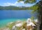 picturesque turquois lake Eibsee by the foot of mountain Zugspitze in Bavaria (Germany)