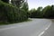 Picturesque view of asphalted roadway near beautiful trees and hedge