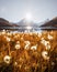 Picturesque view on Bachalpsee lake in Swiss Alps mountains