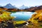Picturesque view on Bachalpsee lake in Swiss Alps mountains
