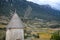 Picturesque view of Cucugnan commune with main landmark 17th-century windmill, Aude department, southern France