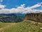 Picturesque view of the Gunib Fortress. A protective wall. Russia, Dagestan. June 2021