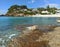 Picturesque view idyllic scenery Benissa rocky coastline. Turquoise water of Mediterranean Sea sunny day