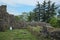 Picturesque view of large ruins surrounded by trees