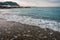 Picturesque view of the Ligurian sea. The cleanest pebble beach.