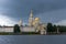 Picturesque view of Nilo Stolobensky Monastery on Lake Seliger, Tver region, Russia. Panoramic view of Nilo Stolobensky Monastery