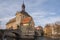 Picturesque view of the old Town Hall Altes Rathaus with two bridges over the Regnitz River of Bamberg. Germany Bavaria