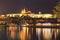 Picturesque view on the Prague Castle, Prazsky hrad in Czech, and Vltava river. Summer evening. Prague, The Czech Republic