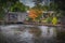 A picturesque view of a small mountain river flowing through a Irish Connemara village. Connemara National Park Visitor Centre.