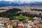 Picturesque view of the Temple of Olympian Zeus and landscape of the Athens. Mountains in the background.