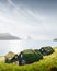 Picturesque view of tradicional faroese grass-covered houses