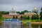 Picturesque view of the Veliky Novgorod Kremlin with the Volkhov river