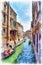 Picturesque view of Venetian canal watercolor painting
