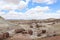 Picturesque view of a winding dirt road, leading across a barren landscape