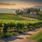 A picturesque vineyard with rows of grapevines, a rustic farmhouse, and rolling hills Idyllic countryside setting5