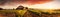A Picturesque Vineyard With A Softly Blurred Sunset Sky. Banner For Web. Generative AI