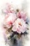 picturesque watercolor card with white pink peonies