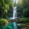A picturesque waterfall cascading into a crystal-clear pool, surrounded by lush greenery Natural beauty and serenity4