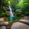 A picturesque waterfall cascading into a crystal-clear pool, surrounded by lush greenery Natural beauty and serenity5