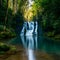 Picturesque waterfall surrounded by dense foliage in a tranquil forest