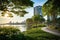 Picturesque Waterfront Living in Singapore with Verdant Greenery. Generative AI