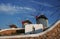 Picturesque windmills on the island of winds, Mykonos, cyclades, greek islands, Greece