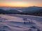 Picturesque winter alps sunrise. Highest ridge of the Ukrainian Carpathians is Chornohora with peaks of Hoverla and Petros