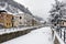 Picturesque winter scene by the frozen river of Florina, a small town in northern Greece