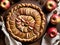 A Pie With Apples And Cinnamons On A Table. Generative AI