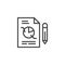 Pie chart document and pen outline icon