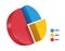 pie chart split ratio 25percent blue,yellow and yellow and 50percent red for designing reports about business profits