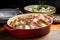 a pie dish filled with leftover boxing day meats