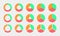 Pie and donut charts set. Circle diagrams divided in 3 sections of different colors. Infographic wheels. Round shapes