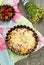 Pie with rhubarb and strawberries.Selective focus