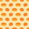 Pie seamless pattern. Pumpkin pie with pumpkin on yellow background. Traditional American Thanksgiving Give dessert
