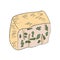 A piece of appetizing and fragrant cheese with Roquefort mold.